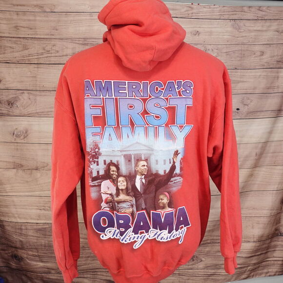 VTG BARACK OBAMA AMERICA'S FIRST FAMILY PULLOVER HOODIE SIZE L LARGE 00s Y2K - Picture 3 of 6
